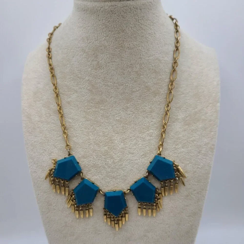 J Crew Emerald Green Resin Necklace with Fringe
